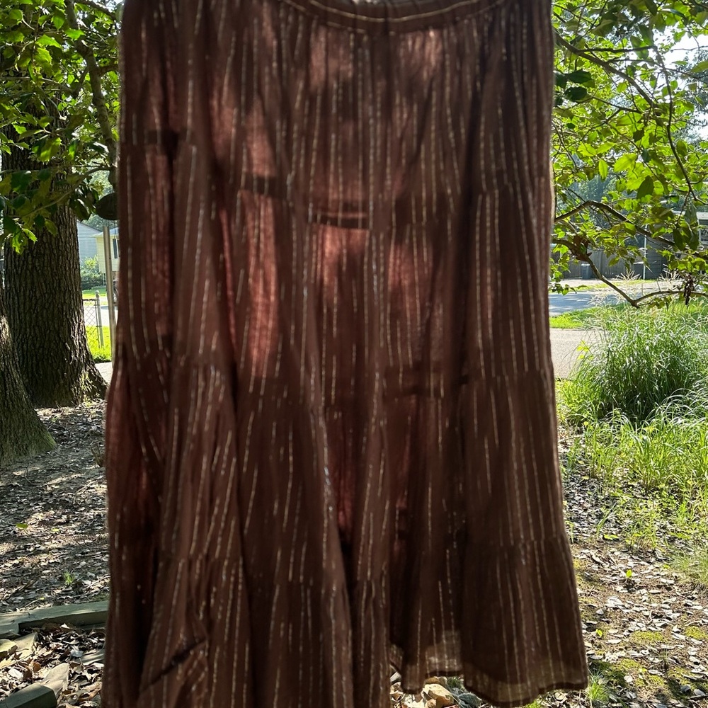 Brown Silver Thread Tiered Skirt